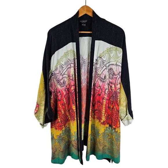 Citron Santa Monica Silk Multicolor Floral Kimono Jacket Large Boho - Picture 1 of 12